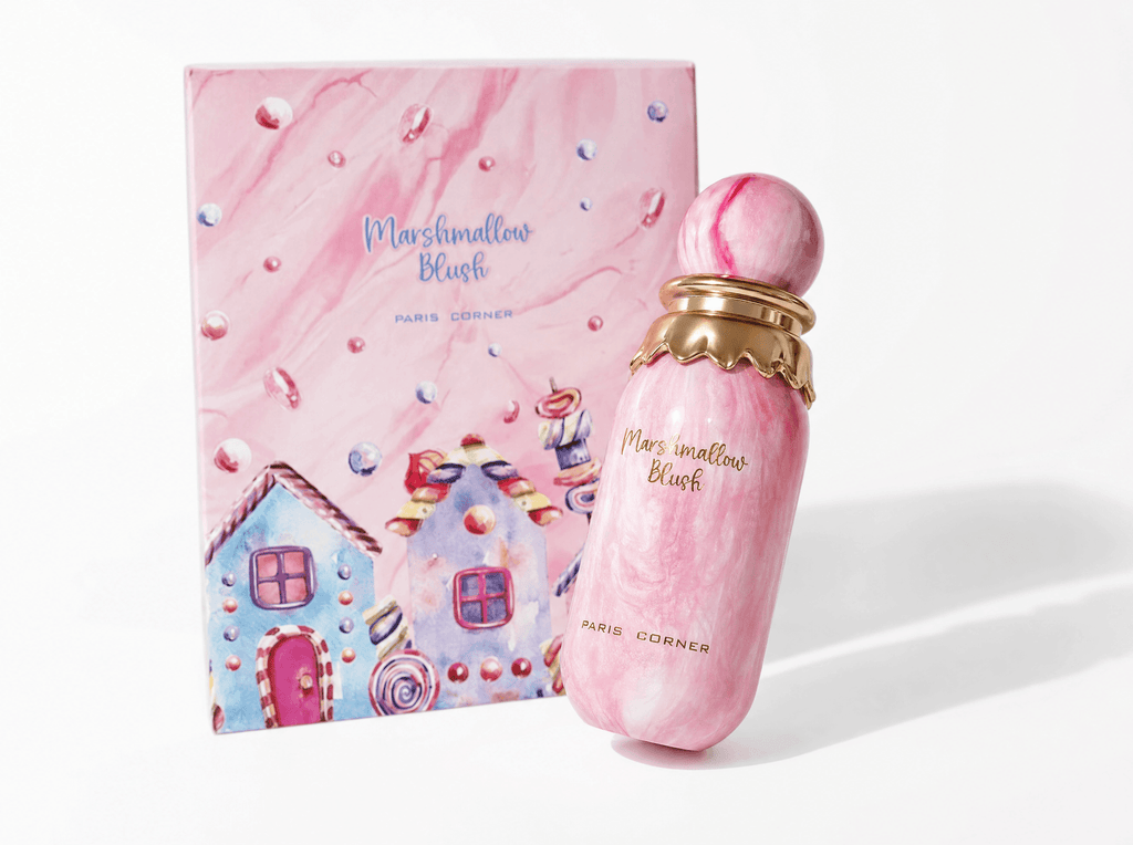 Marshmallow Blush Paris Corner eau de parfum 100 ml avec son coffret collector marbre rose gourmand