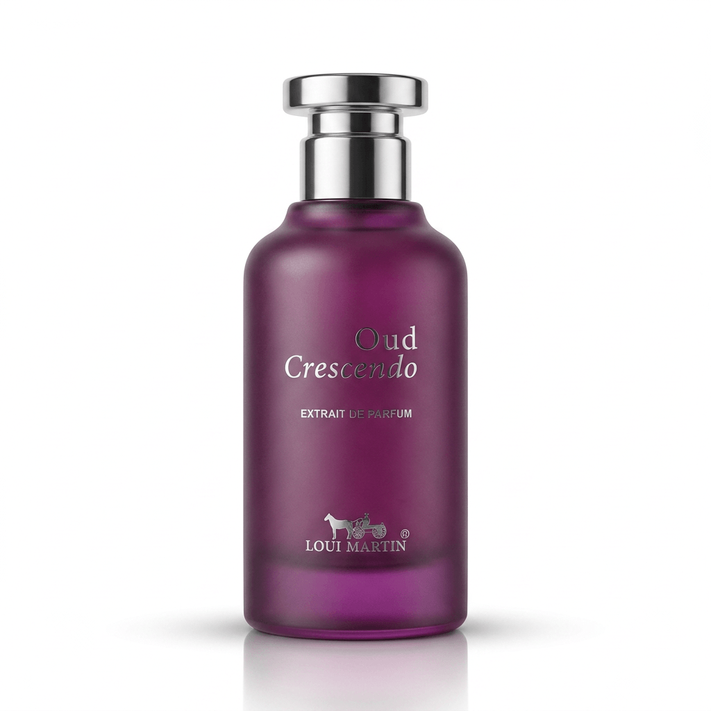 Flacon Oud Crescendo Loui Martin, extrait de parfum oud, safran et ambre, longue tenue