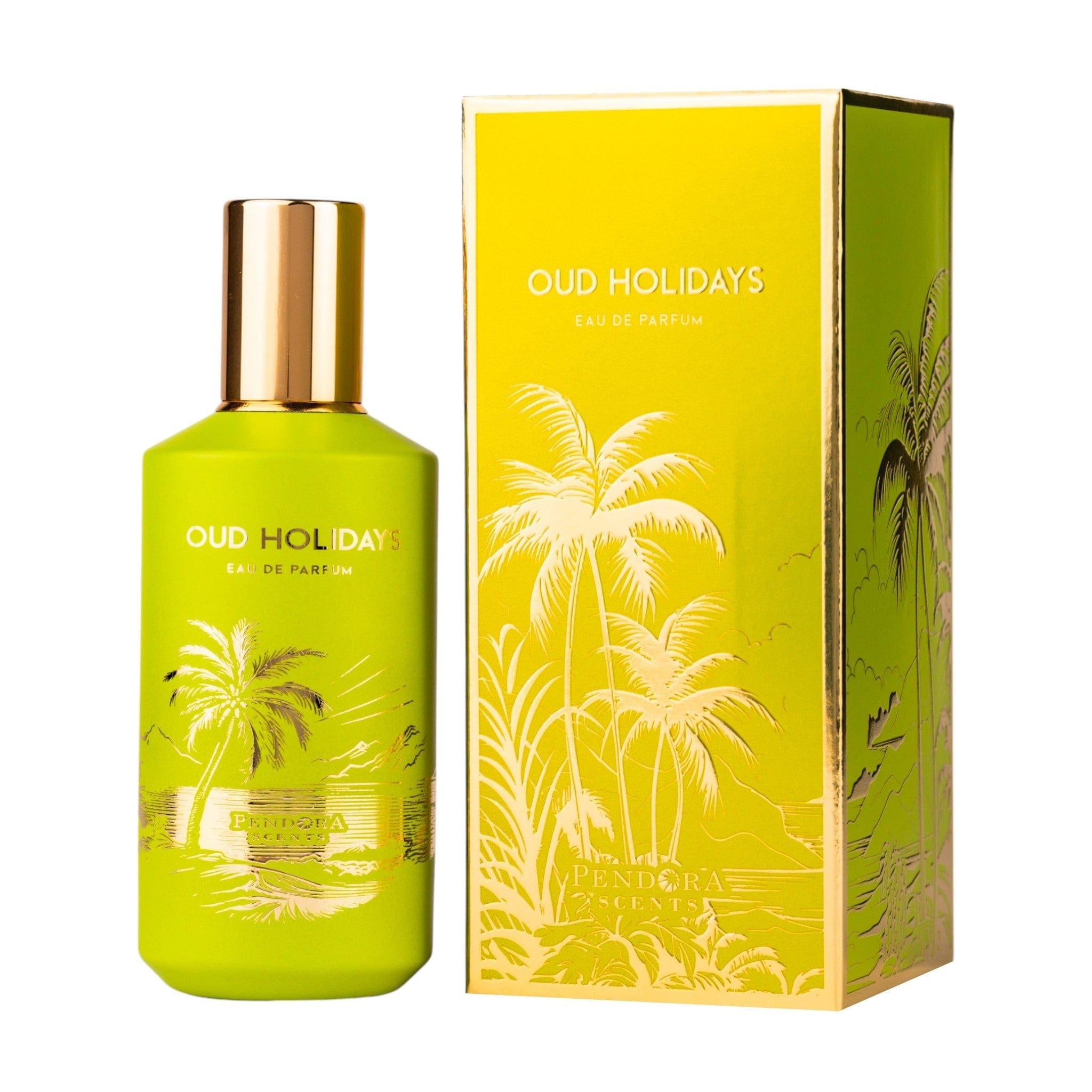 Oud Holidays Pendora Scents – flacon et coffret 100 ml sur fond blanc