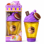 Flacon parfum gourmand en coupe glacée violette avec macaron – senteur Barbe à Papa Sucrée SERANIX